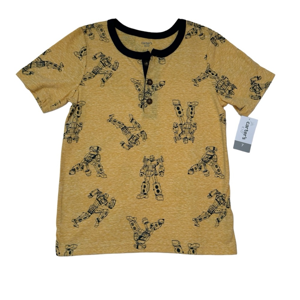 NWT, Carter’s Kid Size 7 Henley Short Sleeve T-Shirt Robot